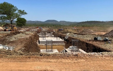 Concrete pouring for the retaining wall foundation completed